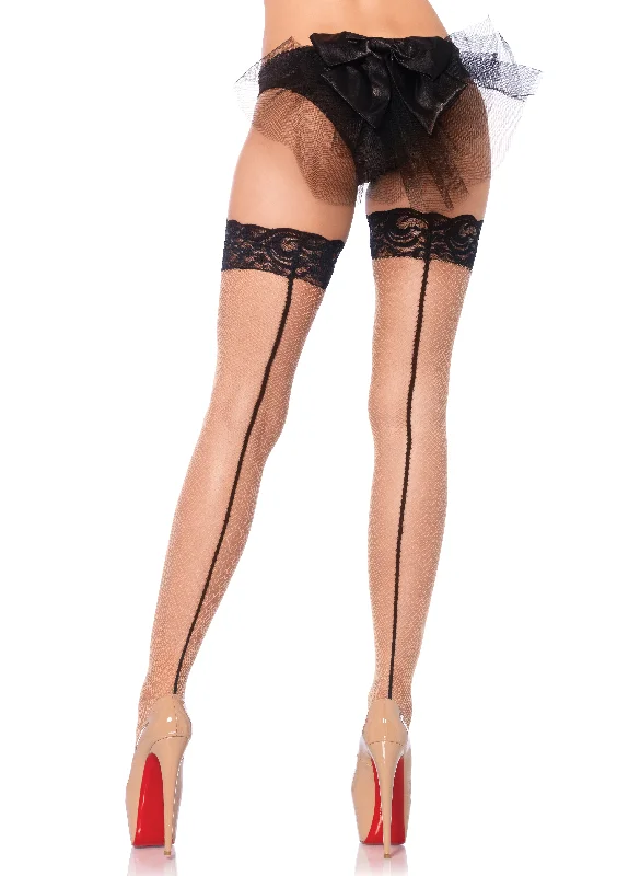 Women's Tights for Evening WearStay Up Lace Top Fishnet Thigh Highs  - One Size - Nude/black