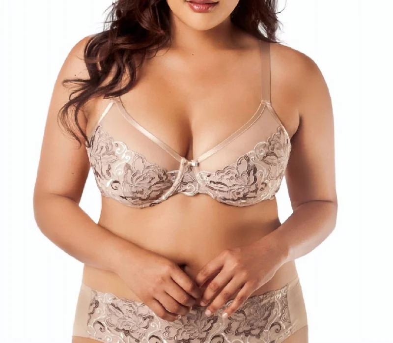 Women's Lingerie with Modern PrintsWomen's Lingerie with Modern PrintsPearl Lotus Embroidered Underwire Bra In Bombshell Nude