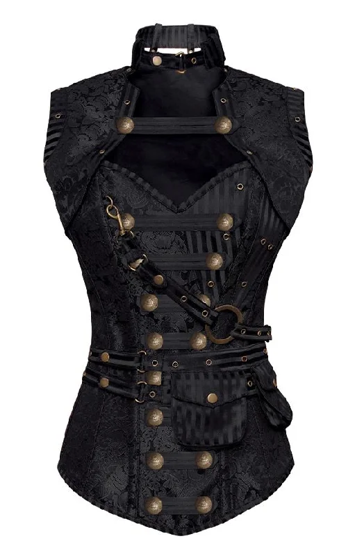 Waist - training corsets for long - term figure shapingBlunt Black Steampunk Corset With Black Removable Pouch Waist - training corsets for long - term figure shapingBlunt Black Steampunk Corset With Black Removable Pouch
