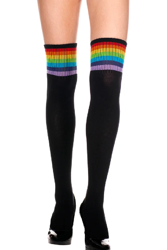 Women's Fishnet TightsBlack Thigh High Sock Stockings with Rainbow Stripes