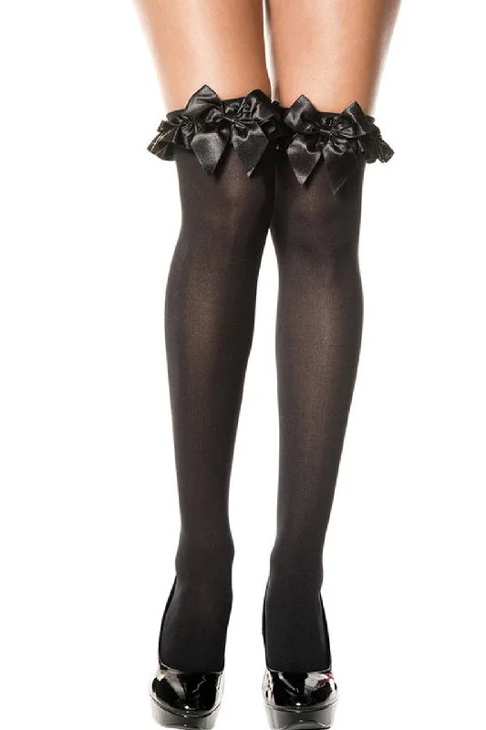 Tights with Back Seam for WomenBlack Thigh High Stockings with Black Bows