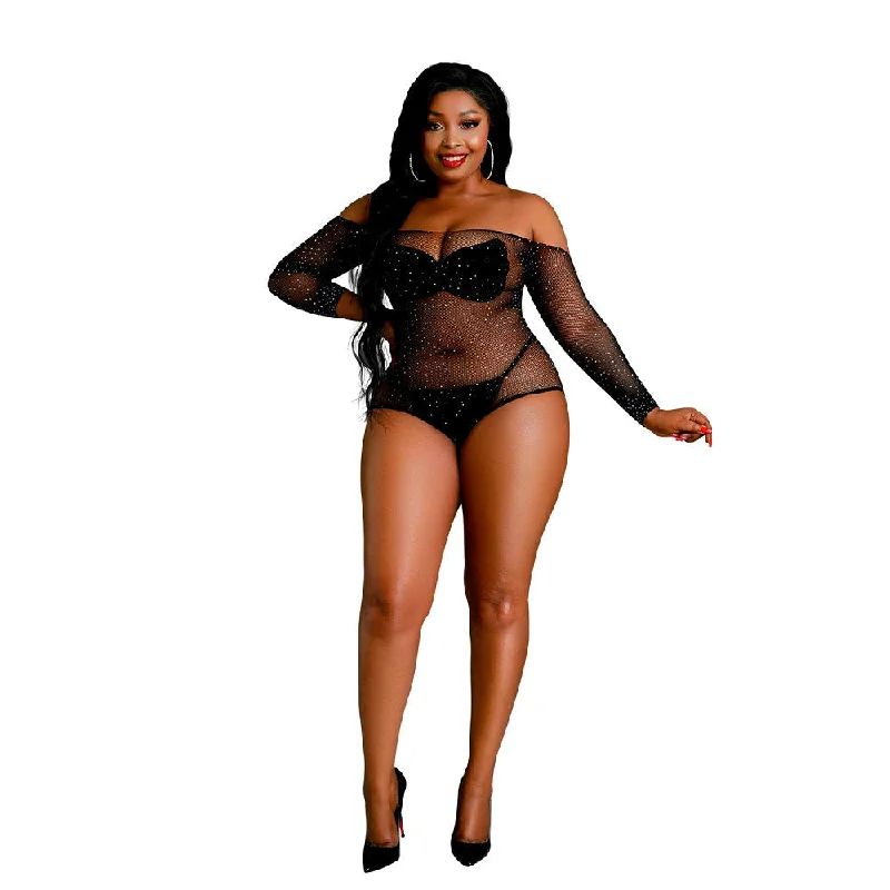 Women's Lingerie with Modern PrintsMoonlight Black Off the Shoulder Sparkle Body Plus Size