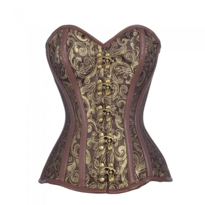 Anti - chafe bustiers for comfortable movementCarbonero Brown And Gold Brocade Steampunk Corset Anti - chafe bustiers for comfortable movementCarbonero Brown And Gold Brocade Steampunk Corset