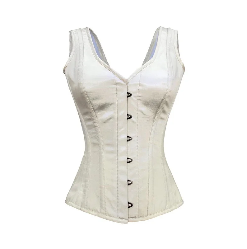 Hollywood - glamour bustiers for a red - carpet effectTamara Ivory Satin Shoulder Straps Overbust Corset Hollywood - glamour bustiers for a red - carpet effectTamara Ivory Satin Shoulder Straps Overbust Corset