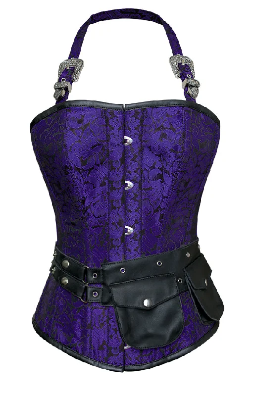 Burlesque - inspired bustiers for a performance lookRosamund Purple Corset with Strap and Faux Leather Pouch Burlesque - inspired bustiers for a performance lookRosamund Purple Corset with Strap and Faux Leather Pouch