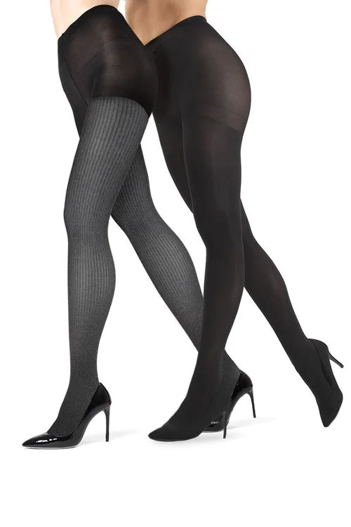 Women's Retro TightsFine Rib/Solid Control Top Tights - 2 Pack