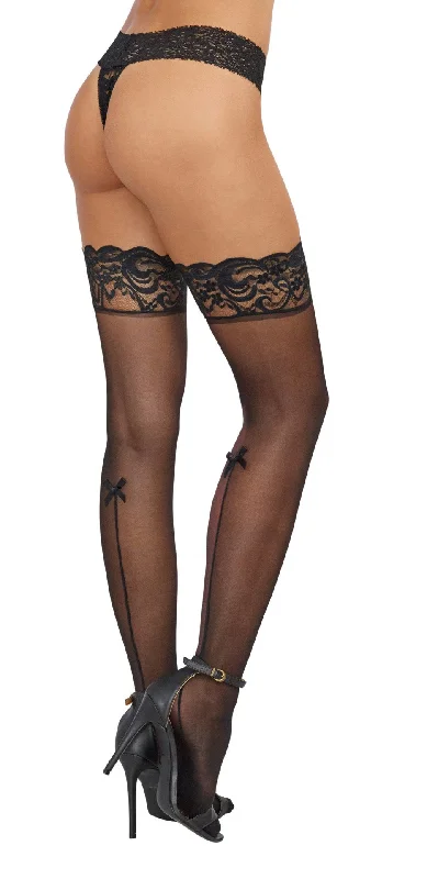Women's Glitter TightsLace Top Thigh High - One Size - Black