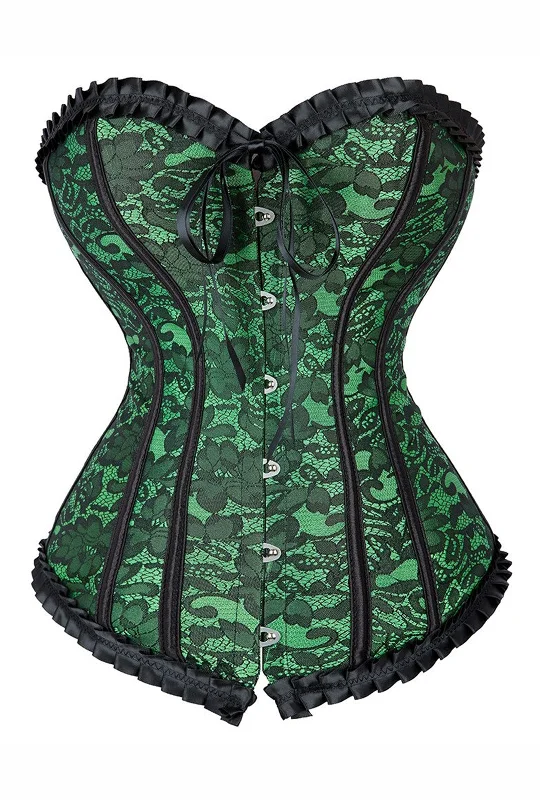 Lace - covered corsets for a feminine touchEmerald Green Lace Overlay Overbust Corset