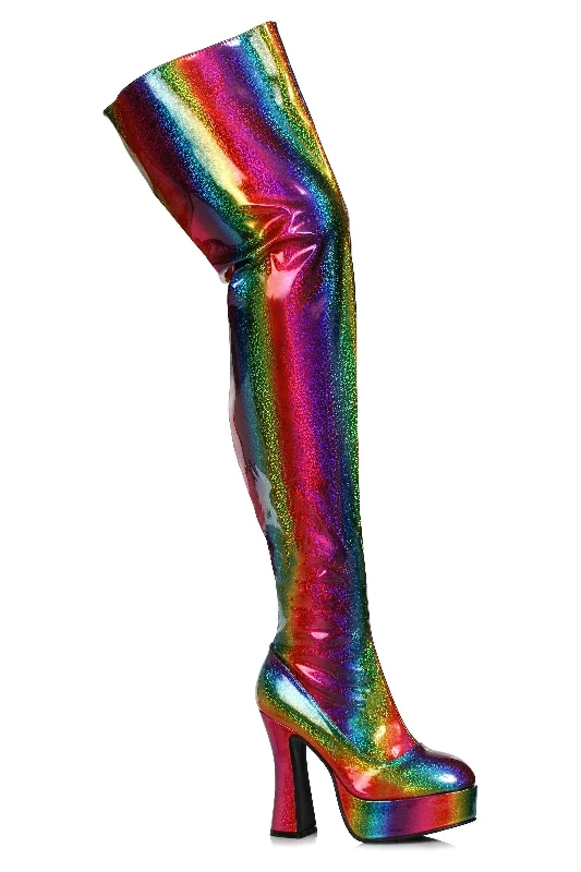 Breathable Tights for WomenEllie Shoes 557-RAYA Chunky Rainbow Thigh High Platform Boot
