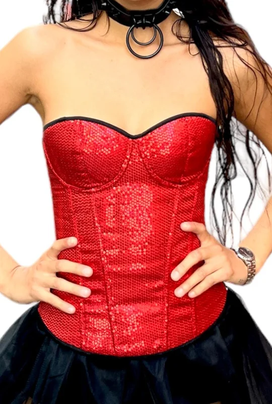 Black bustiers for a classic and versatile lookSequin Red Devil Corset