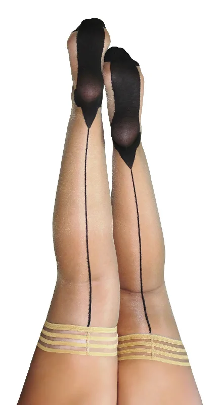 Women's Fishnet TightsRuby - Cuban Heel Thigh High - Size D - Nude