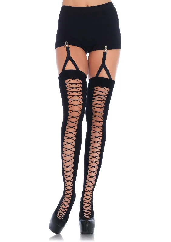 Women's Satin TightsLace Up Illusion Thigh Highs - One Size