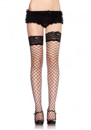 Sheer Tights for WomenLace Top Fence Net Thigh Highs - One Size - Black