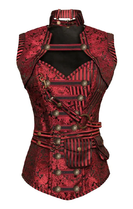 Supportive bustiers for large - busted womenJudi Red Steampunk Corset With Red Removable Pouch Supportive bustiers for large - busted womenJudi Red Steampunk Corset With Red Removable Pouch