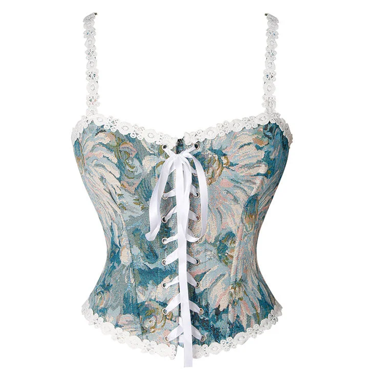 Silk bustiers for a luxurious and smooth feelBlue Floral Corset with Straps