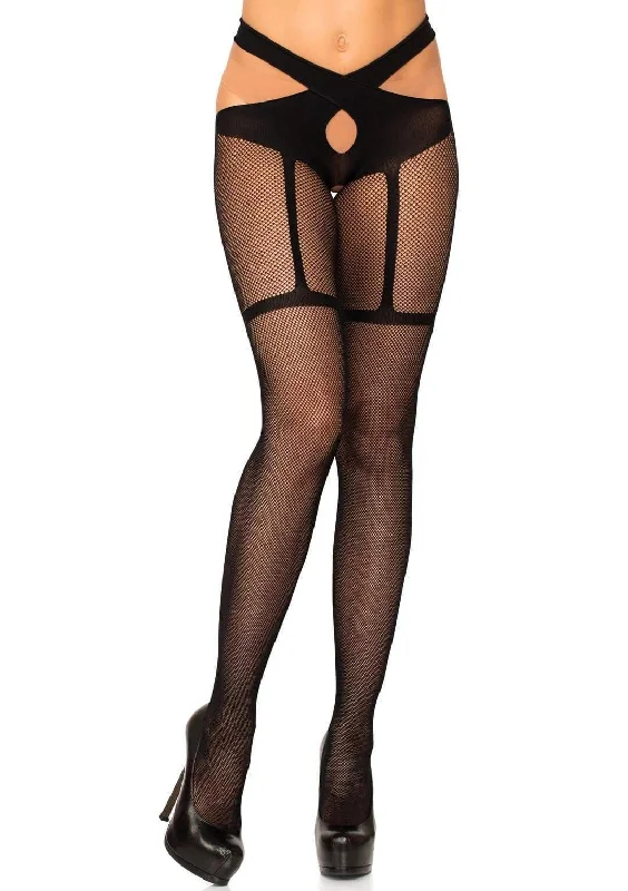 Women's Opaque TightsFishnet Crotchless Tights - One Size - Black