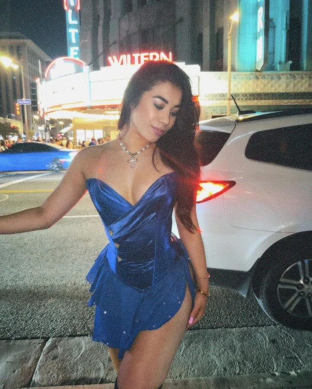 Hollywood - glamour bustiers for a red - carpet effect90s Vintage Cobalt Blue Gemstone Corset Top - USA Made
