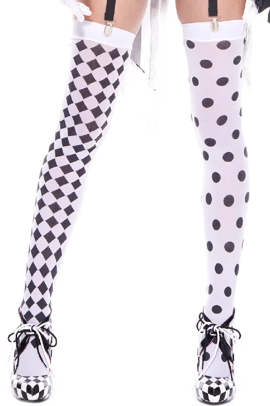Women's Control Top TightsBlack and White Harlequin Thigh High Stockings