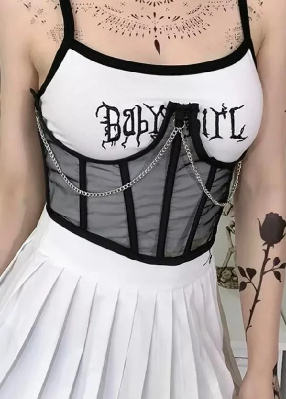 Modern - design corsets with a minimalist aestheticSheer Black Underbust Corset with Chains Modern - design corsets with a minimalist aestheticSheer Black Underbust Corset with Chains