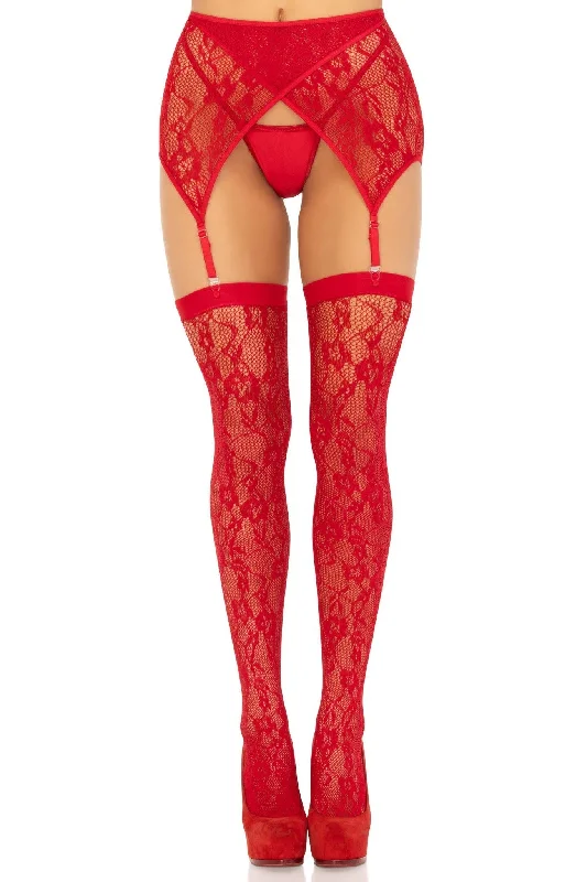 Women's Retro Tights2 Piece Lace Thigh High And Crossover Garter Belt