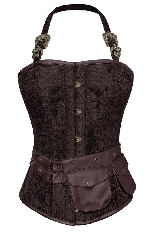 Compression bustiers for a slimming effectNewton Brown Corset with Strap and Faux Leather Pouch