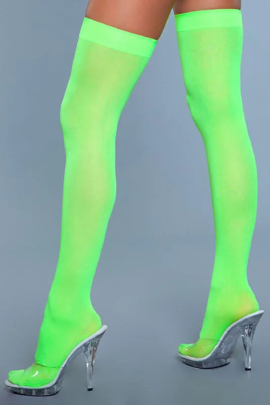 Sparkle Tights for PartiesOpaque Nylon Thigh Highs - Neon Green - One Size