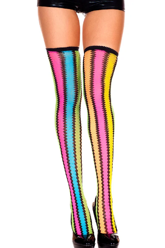 Velvet Tights for WomenRainbow Zigzag Thigh High Sock Stockings