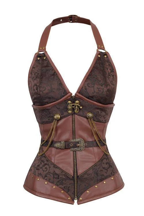 Animal - print bustiers for a wild and fierce styleClark Brown Halter Neck Steampunk Corset Animal - print bustiers for a wild and fierce styleClark Brown Halter Neck Steampunk Corset