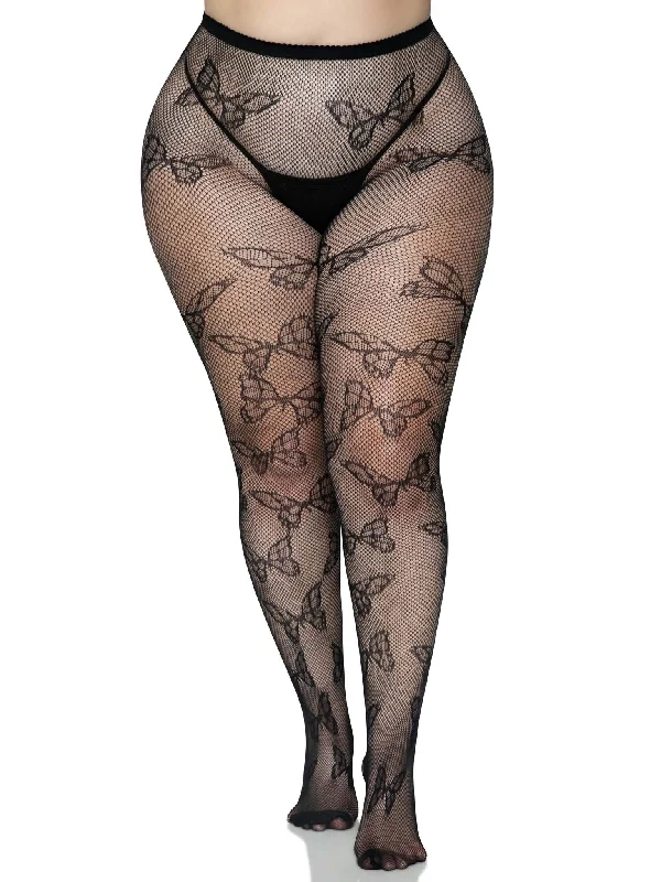 Women's Tights for YogaButterfly Net Tights - 1x/2x - Black