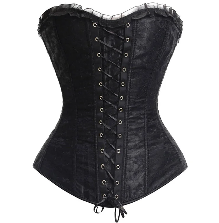 Posture - correcting bustiers for better spinal alignmentBlack Lace-Up Front Overbust Corset Posture - correcting bustiers for better spinal alignmentBlack Lace-Up Front Overbust Corset