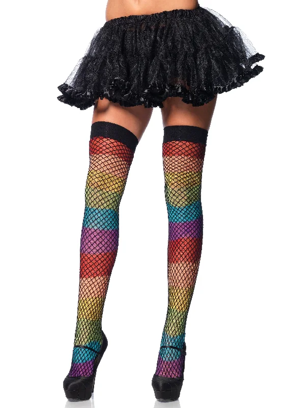 Tights with Geometric PatternsRainbow Thigh Highs With Fishnet Overlay - One Size