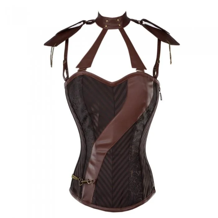 Lace - covered corsets for a feminine touchWhalen Steampunk Corset With Faux Leather Cage Straps Lace - covered corsets for a feminine touchWhalen Steampunk Corset With Faux Leather Cage Straps