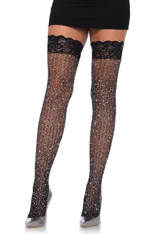 Women's Tights for YogaStay Up Lace Top Lurex Cable Net Thigh Highs