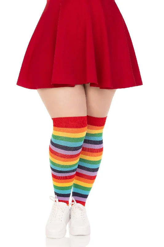 Women's Tights with Heart PrintsPlus Size Rainbow Thigh High Socks