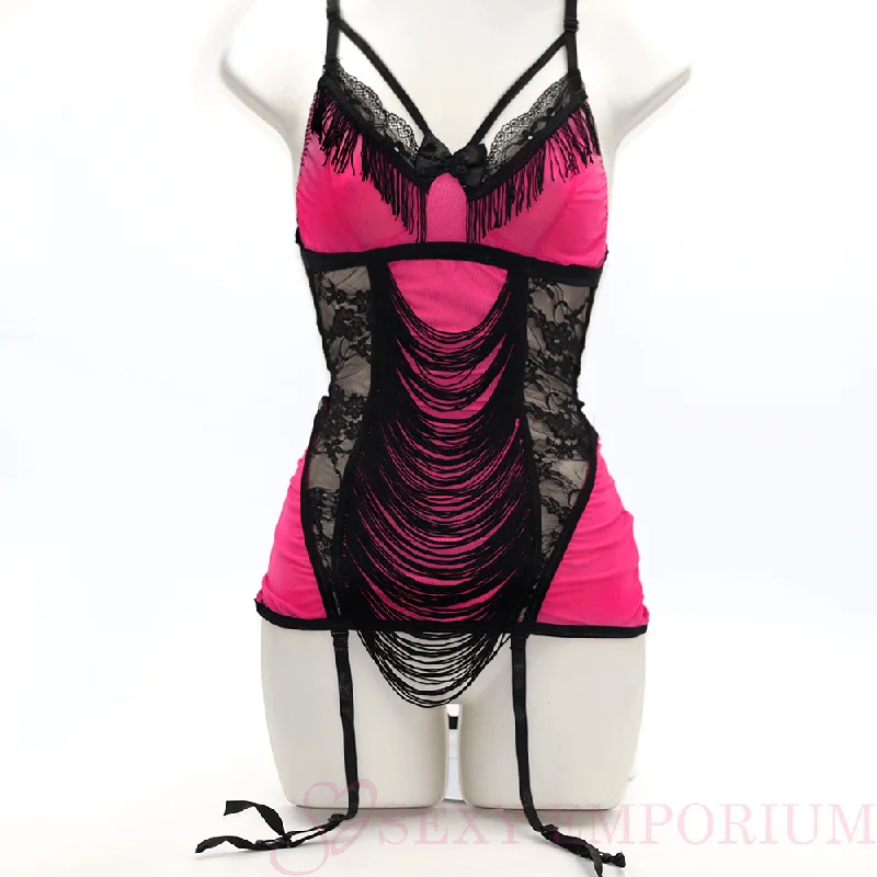 Plus Size Lace Lingerie for WomenPink and Black Caberet Bustier