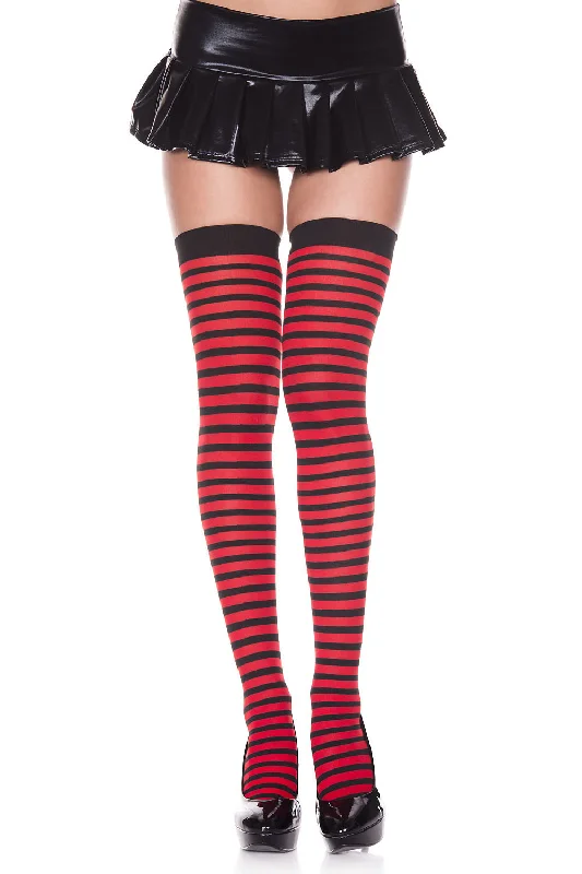 Thigh-High Tights for WomenStriped Thigh Hi - One Size - Red / Black