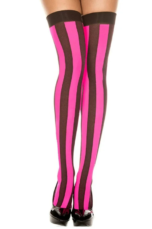 Sheer Tights for WomenHot Pink and Black Striped Opaque Thigh Hi Stockings
