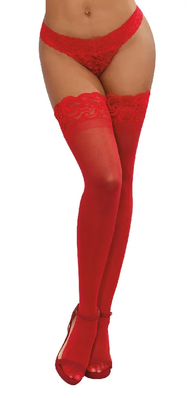 Women's Tights with Lace TrimThigh High - One Size - Red