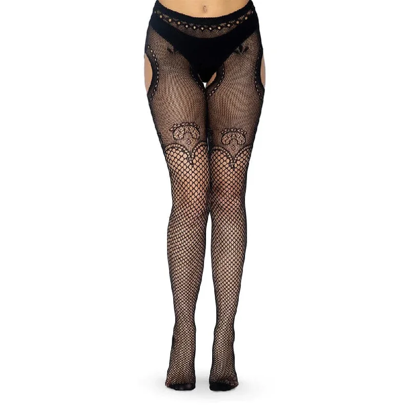Women's Silk Lingerie SetsLeg Avenue Suspender Tight in Duchess Lace UK 8 to 14