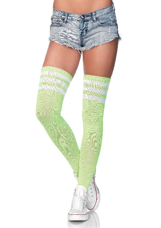 Color Block Tights for Women3 Stripes Athletic Ribbed Thigh Highs - One Size - Neon Green