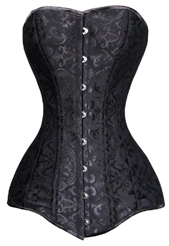 Bohemian - style corsets with tassels and embroideryBlack Jacquard Weave Longline Overbust Corset Bohemian - style corsets with tassels and embroideryBlack Jacquard Weave Longline Overbust Corset