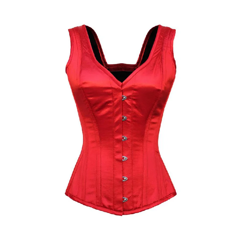 Satin corsets with a shiny and elegant finishAprik Red Satin Shoulder Straps Overbust Corset Satin corsets with a shiny and elegant finishAprik Red Satin Shoulder Straps Overbust Corset
