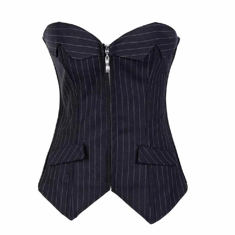 Retro - 1950s corsets with a cinched waistBlack Striped Formal Suit Corset Top
