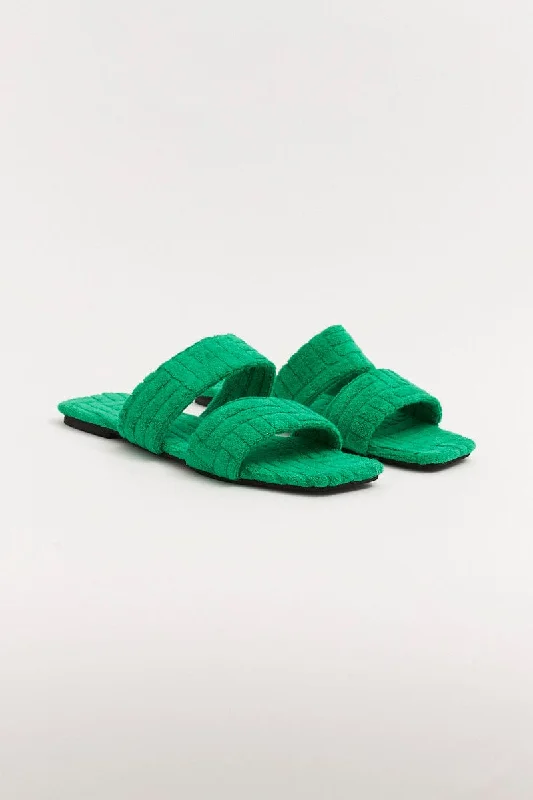 Women's Lingerie with Thigh-High StockingsGreen Square Toe Toweling Detail Slippers