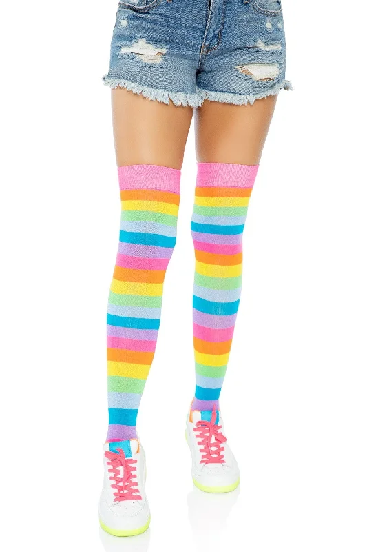 Cotton Tights for ComfortNeon Rainbow Thigh High Sockings