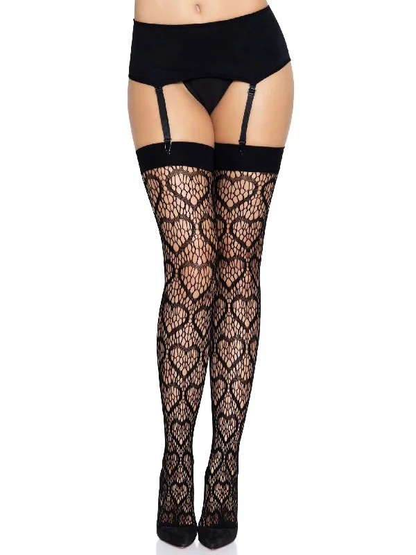 Women's Tights with PatternsHeart Net Thigh Highs - One Size - Black