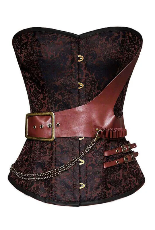 Anti - chafe bustiers for comfortable movementBrown Jacquard Corset  Strap and Chain