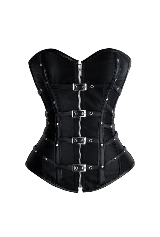 Moisture - wicking corsets for active lifestylesBlack Leather and Satin Buckle Corset with Zip Front Moisture - wicking corsets for active lifestylesBlack Leather and Satin Buckle Corset with Zip Front