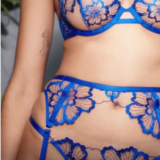 Women's Tights with Lace TrimBluebella Catalina Thigh Suspender In Egyptian Blue 42213