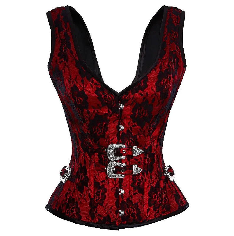 Steampunk - themed bustiers with brass accentsDeon Satin Net Overlay Overbust Corset